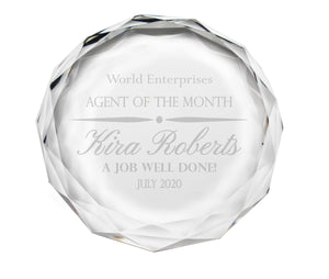 Ravanox Round Crystal Paperweight, 3" lifetime engraving