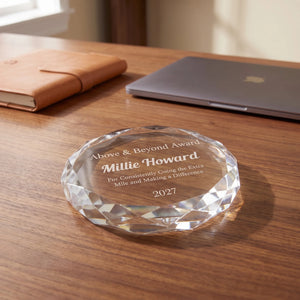Ravanox Round Crystal Paperweight, 3" lifetime engraving