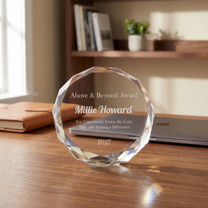 Ravanox Round Crystal Paperweight, 3" lifetime engraving