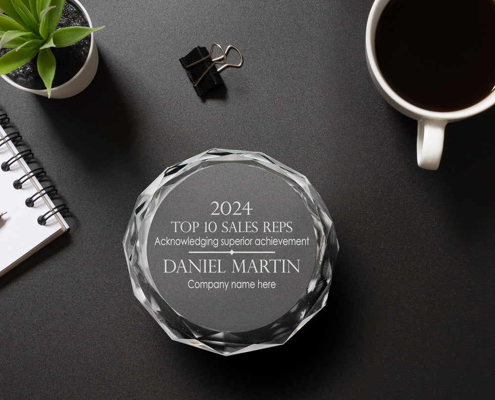 Ravanox Round Crystal Paperweight, 3" lifetime engraving