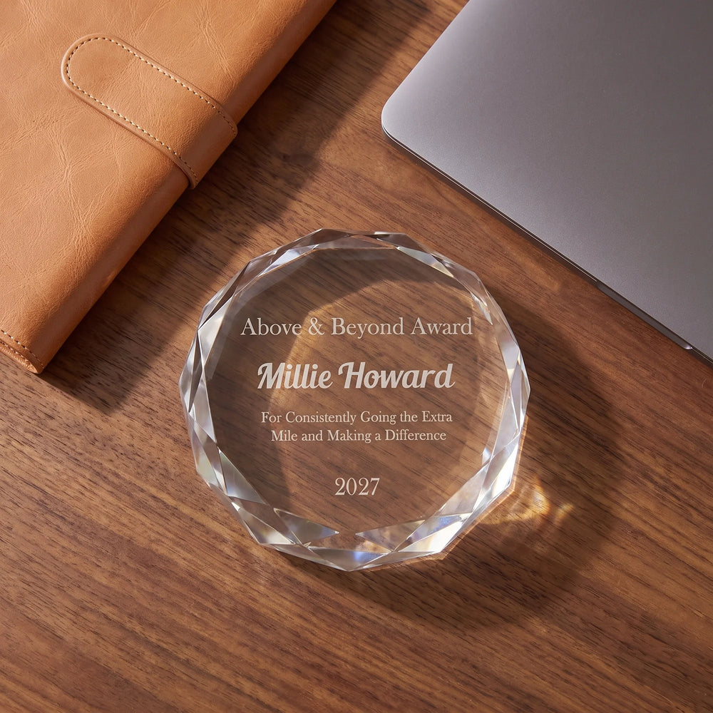 Ravanox Round Crystal Paperweight, 3" lifetime engraving