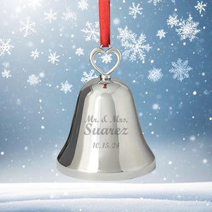 Ravanox Silver Bell Ornament with Heart Top, 3.25" lifetime engraving