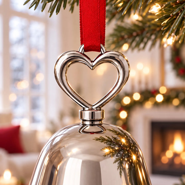 Ravanox Silver Bell Ornament with Heart Top lifetime engraving