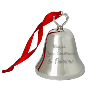 Ravanox Silver Bell Ornament with Heart Top, 3.25" lifetime engraving