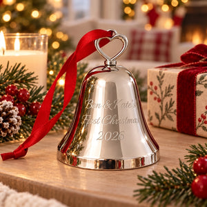 Ravanox Silver Bell Ornament with Heart Top lifetime engraving