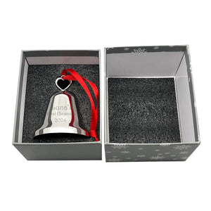 Ravanox Silver Bell Ornament with Heart Top, 3.25" lifetime engraving