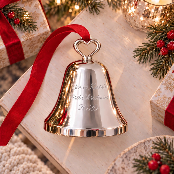 Ravanox Silver Bell Ornament with Heart Top lifetime engraving