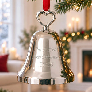 Ravanox Silver Bell Ornament with Heart Top lifetime engraving