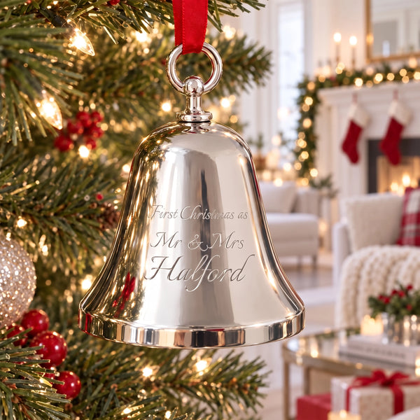 Ravanox Silver Bell Ornament with Round Top lifetime engraving