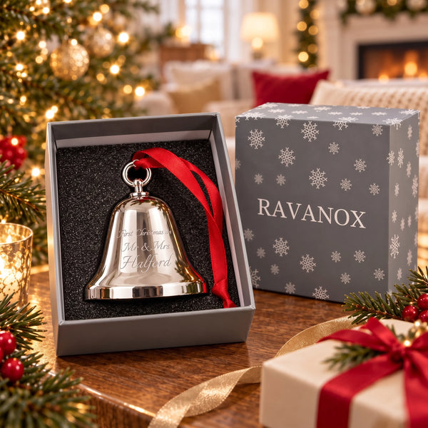 Ravanox Silver Bell Ornament with Round Top lifetime engraving