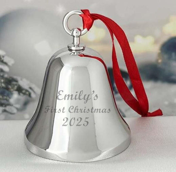 Ravanox Silver Bell Ornament, 3.25" lifetime engraving