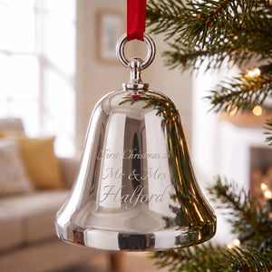 Ravanox Silver Bell Ornament with Round Top lifetime engraving