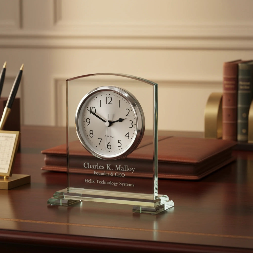 Ravanox Square Arch Jade Glass Clock Award, 6 1/2"