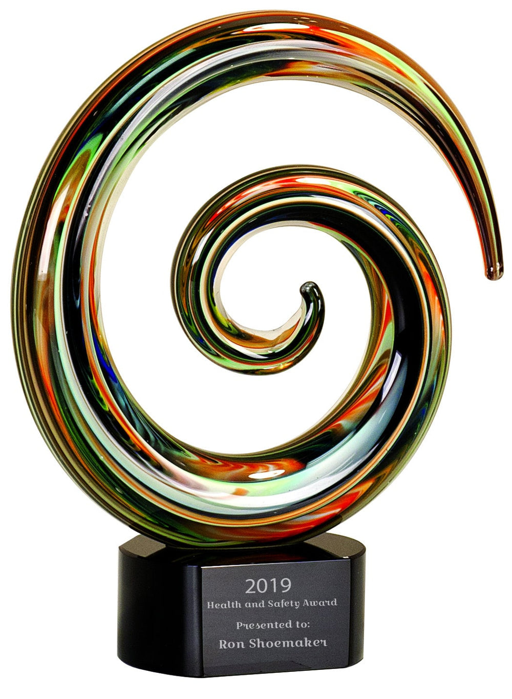 Ravanox Swirl Art Glass Award, 9 1/4" lifetime engraving