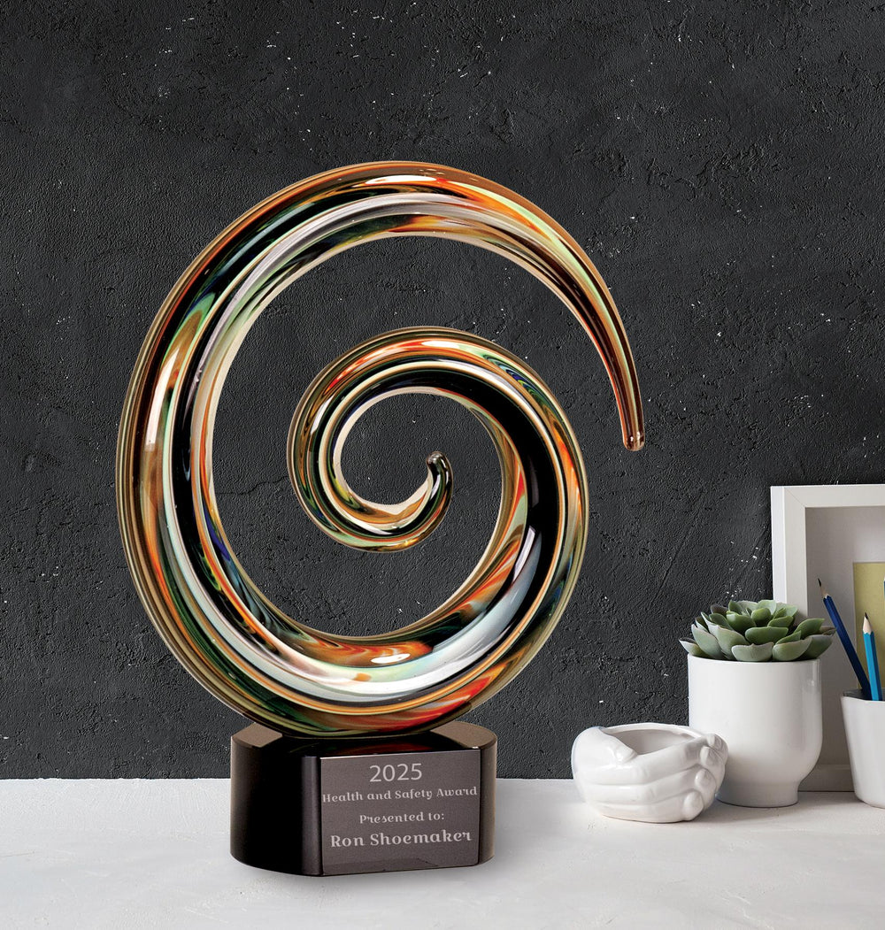 Ravanox Swirl Art Glass Award, 9 1/4" lifetime engraving
