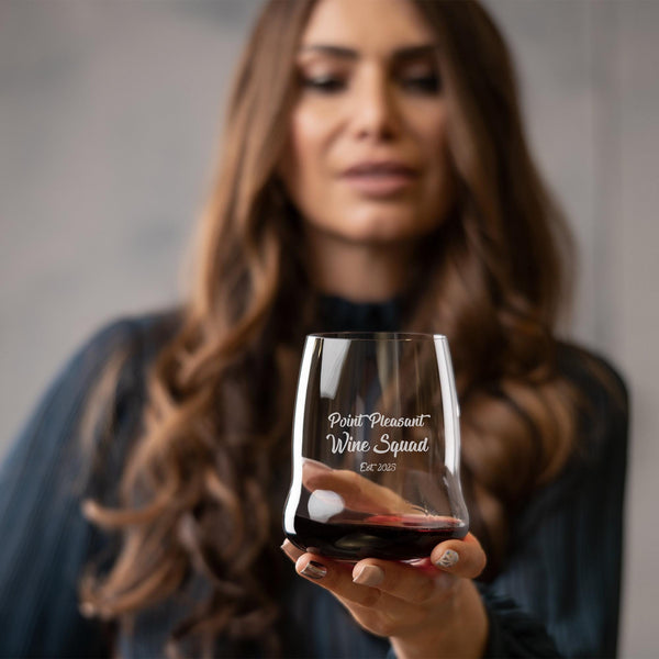 Riedel Wings to Fly Stemless Wine Glass with Believe in the Magic of Christmas Design lifetime engraving