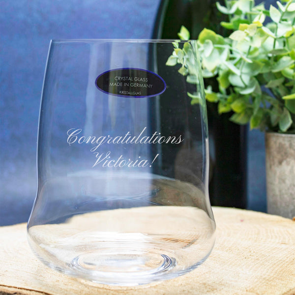 Riedel Wings to Fly Stemless Wine Glass with Believe in the Magic of Christmas Design lifetime engraving