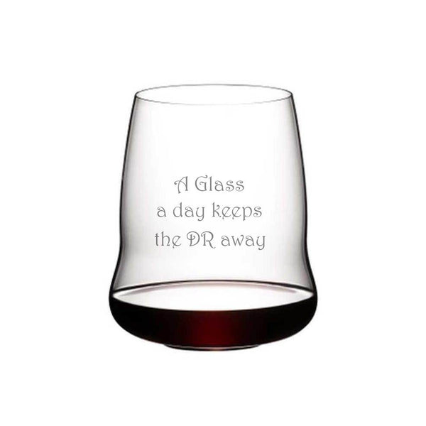 Riedel Wings to Fly Stemless Wine Glass with Believe in the Magic of Christmas Design lifetime engraving