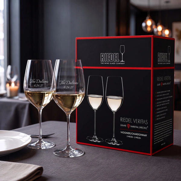 Riedel Veritas Viognier/Chardonnay Wine Glasses, 13oz, Set of 2 lifetime engraving