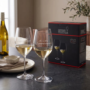 Riedel Vinum Viognier/Chardonnay Wine Glasses, 13oz, Set of 2 lifetime engraving