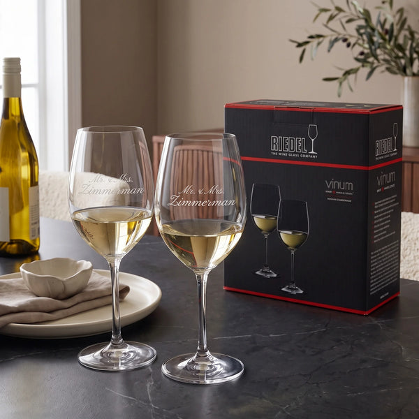 Riedel Vinum Viognier/Chardonnay Wine Glasses, 13oz, Set of 2 lifetime engraving