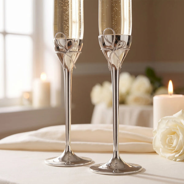 Vera Wang Love Knots Silver Champagne Flutes, 5oz, Set of 2 lifetime engraving