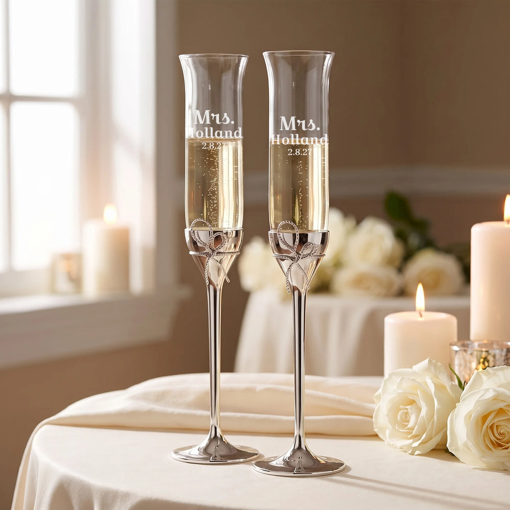 Vera Wang Love Knots Silver Champagne Flutes, 5oz, Set of 2 lifetime engraving