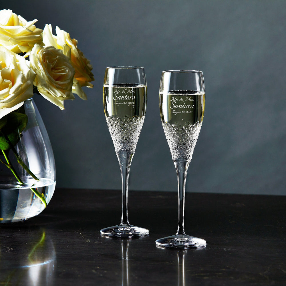 Vera Wang Wedgwood Diamond Mosaic Champagne Flutes, Set of 2 lifetime engraving