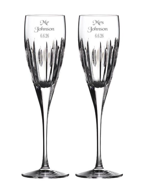 Waterford Ardan Mara Champagne Flutes, Set of 2 lifetime engraving