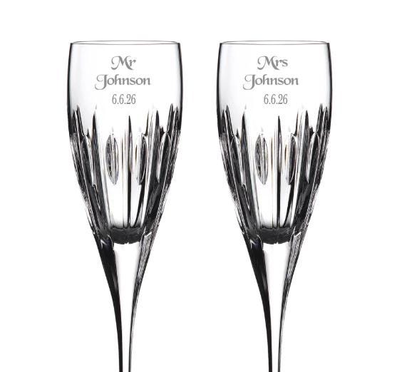 Waterford Ardan Mara Champagne Flutes, Set of 2 lifetime engraving