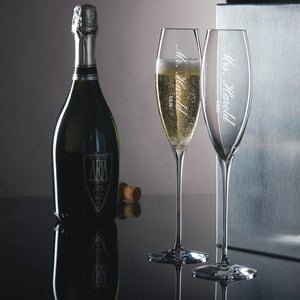 Waterford Elegance Champagne Flutes Vertical Engraved Mr & Mrs Design, Set of 2 lifetime engraving