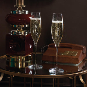 Waterford Elegance Champagne Flutes Vertical Engraved Mr & Mrs Design, Set of 2 lifetime engraving