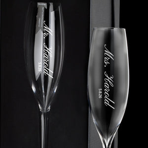 Waterford Elegance Champagne Flutes Vertical Engraved Mr & Mrs Design, Set of 2 lifetime engraving