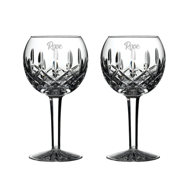 Waterford Lismore Crystal Balloon Wine Glasses, Set of 2 lifetime engraving