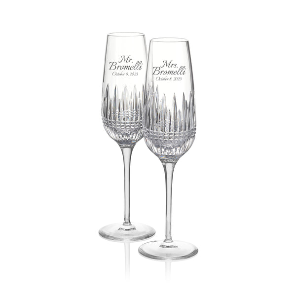 Waterford Lismore Diamond Essence Champagne Flutes, Set of 2 lifetime engraving
