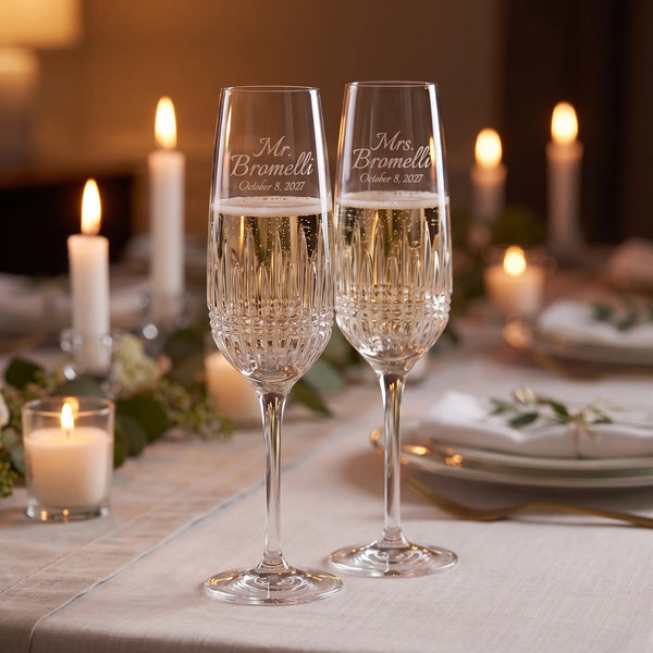 Waterford Lismore Diamond Essence Champagne Flutes, 10oz, Set of 2 lifetime engraving