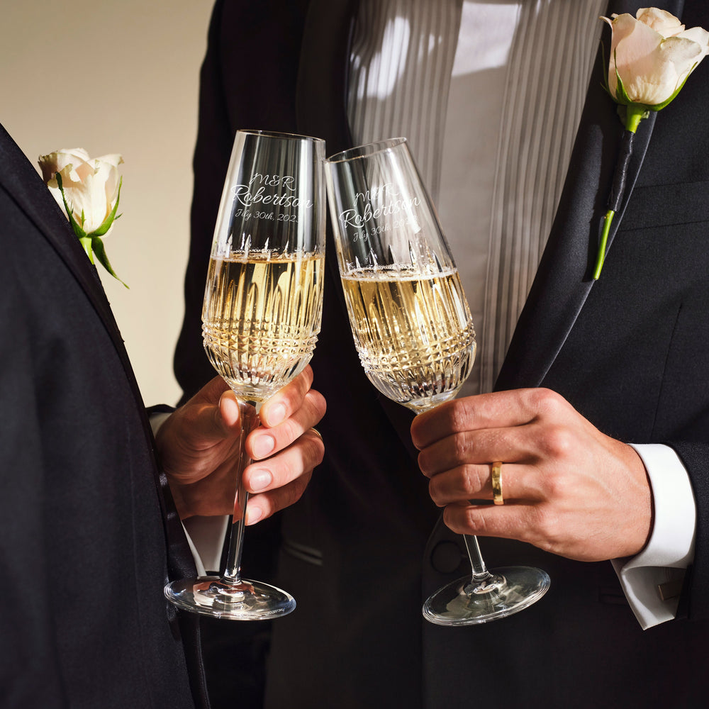 Waterford Lismore Diamond Essence Champagne Flutes, Set of 2 lifetime engraving