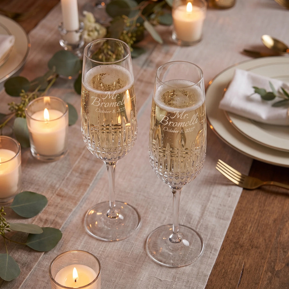 Waterford Lismore Diamond Essence Champagne Flutes, 10oz, Set of 2 lifetime engraving