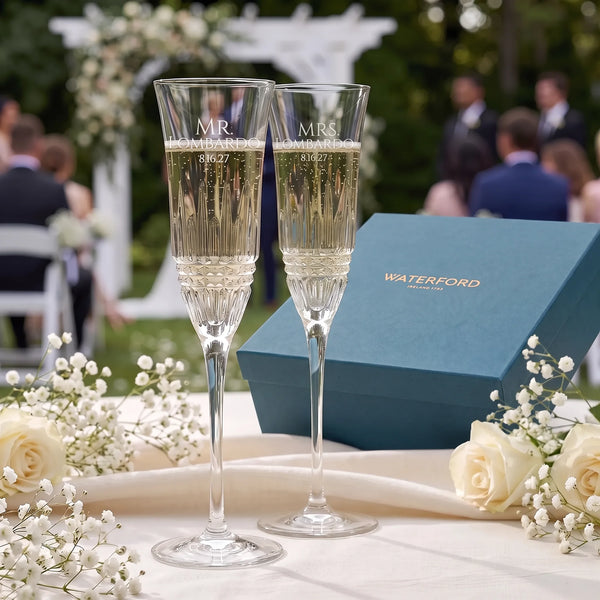Waterford Lismore Diamond Essence Wedding Champagne Flutes, 7oz, Set of 2 lifetime engraving