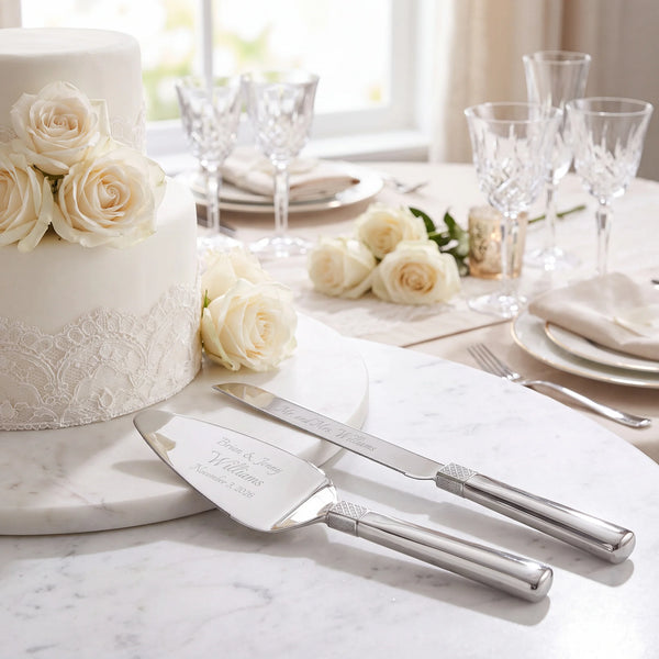 Waterford Lismore Diamond Wedding Cake Knife and Server Set lifetime engraving