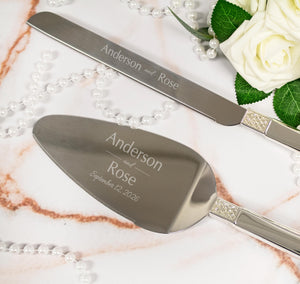 Waterford Lismore Diamond Silver Wedding Cake Cutting Set lifetime engraving