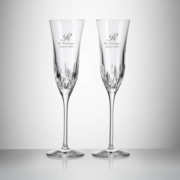 Waterford Lismore Essence Champagne Flutes, Set of 2 lifetime engraving