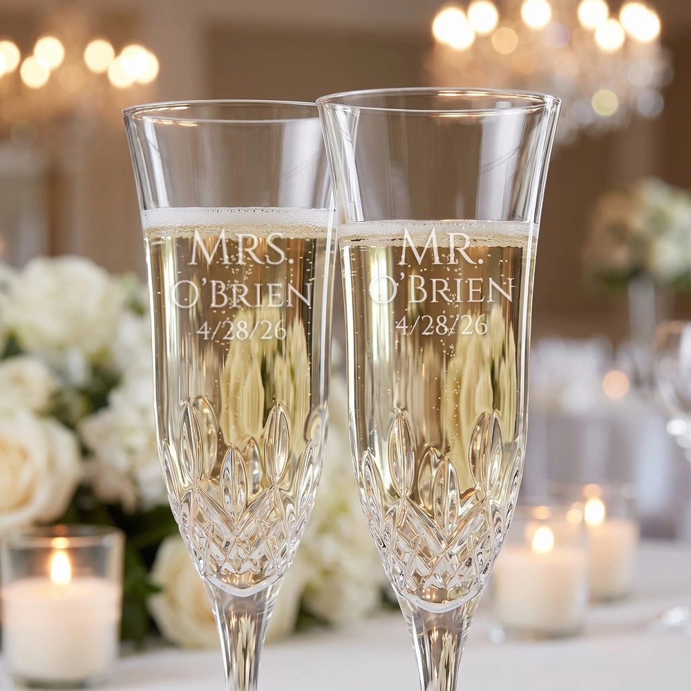 Waterford Lismore Essence Champagne Flutes, 7oz, Set of 2 lifetime engraving