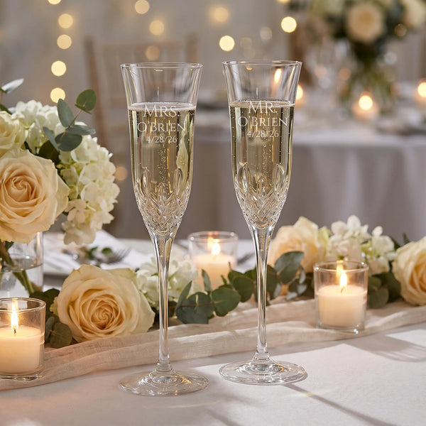 Waterford Lismore Essence Champagne Flutes, 7oz, Set of 2 lifetime engraving