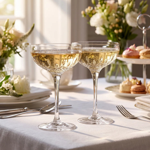 Waterford Lismore Essence Champagne Saucer Glasses, 9oz, Set of 2 lifetime engraving