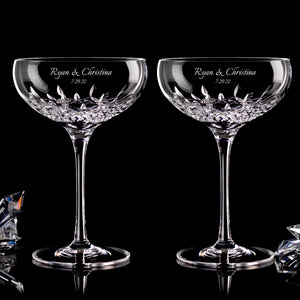 Waterford Lismore Essence Champagne Saucer Glasses, 9oz, Set of 2 lifetime engraving