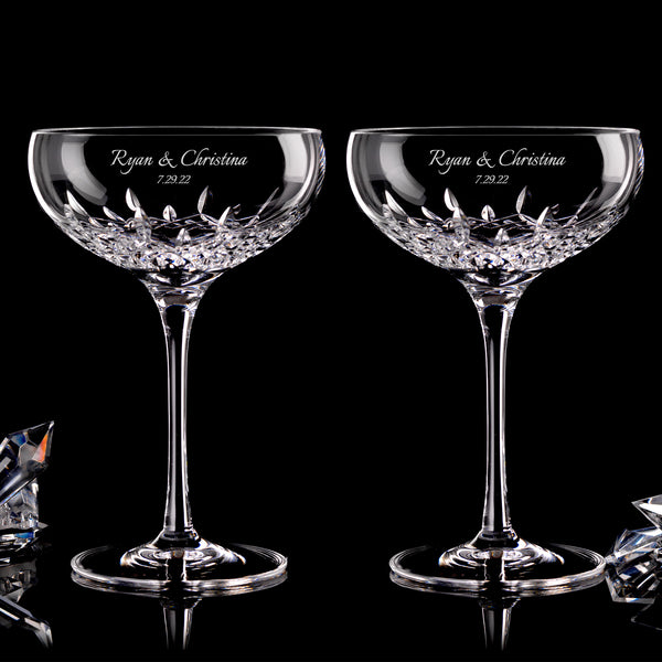 Waterford Lismore Essence Champagne Saucer Glasses, 9oz, Set of 2 lifetime engraving