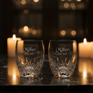 Waterford Lismore Essence Double Old Fashioned Glasses, 13oz, Set of 2 lifetime engraving