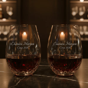 Waterford Lismore Essence Stemless Deep Red Wine Glasses, 20oz, Set of 2 lifetime engraving