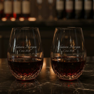 Waterford Lismore Essence Stemless Deep Red Wine Glasses, 20oz, Set of 2 lifetime engraving